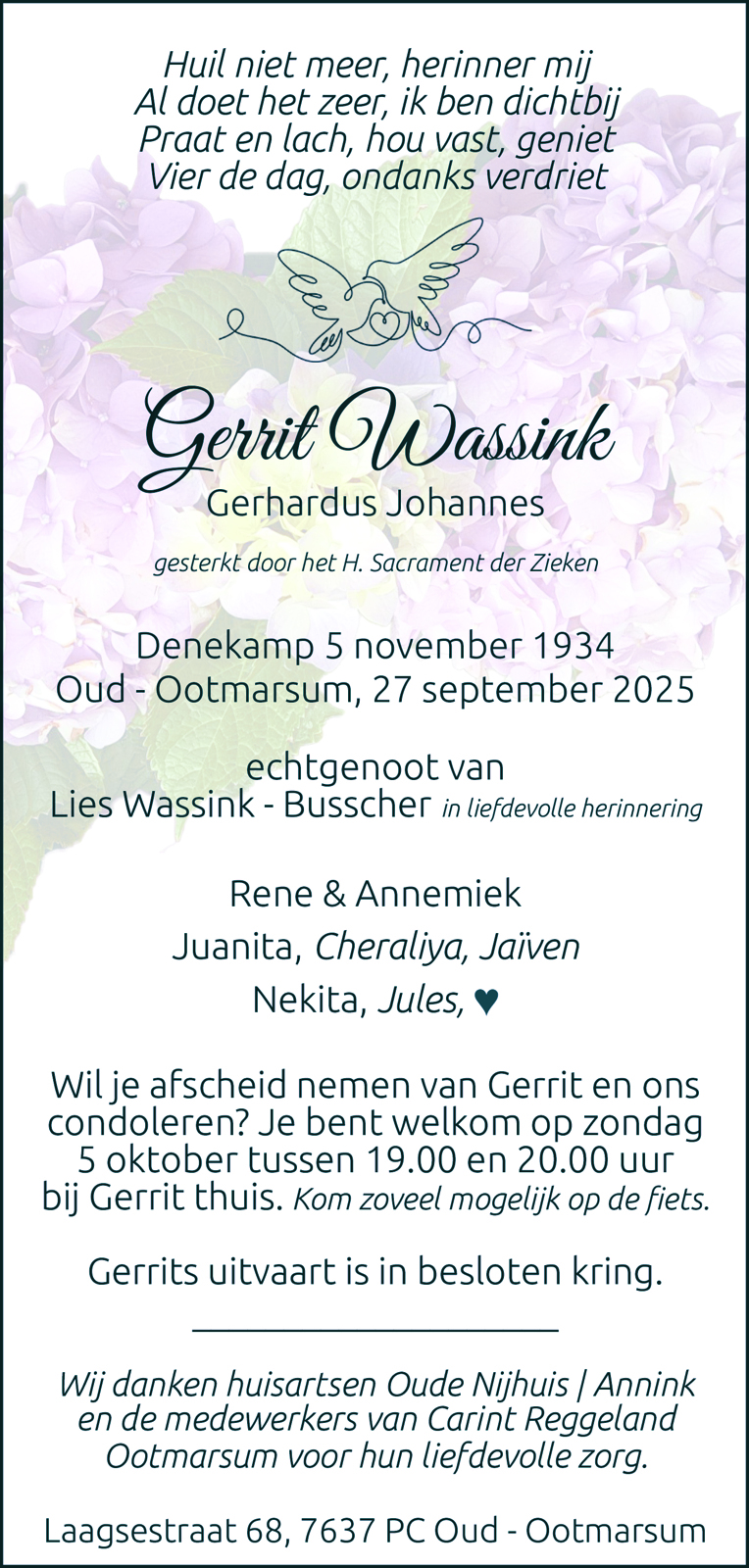 Rouwadvertentie - dhr. G.J. Wassink